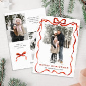Feestelijke Kerst Boho Red Bow Ribbon 3 Foto Feestdagenkaart