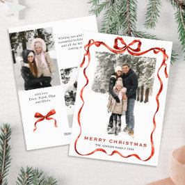 Feestelijke Kerst Boho Red Bow Ribbon 3 Foto Feestdagenkaart