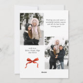 Feestelijke Kerst Boho Red Bow Ribbon 3 Foto Feestdagenkaart (Achterkant)