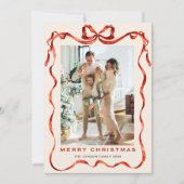 Feestelijke Kerst Boho Red Bow Ribbon 5 Foto Feestdagenkaart (Voorkant)