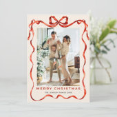 Feestelijke Kerst Boho Red Bow Ribbon 5 Foto Feestdagenkaart (Staand voorkant)