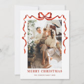 Feestelijke Kerst Boho Red Bow Ribbon 5 Foto Feestdagenkaart (Voorkant)
