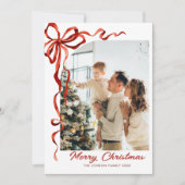 Feestelijke Kerst Boho Red Bow Ribbon 5 Foto Feestdagenkaart (Voorkant)