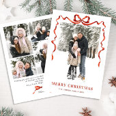 Feestelijke Kerst Boho Red Bow Ribbon 5 Foto Feestdagenkaart