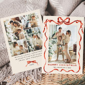 Feestelijke Kerst Boho Red Bow Ribbon 5 Foto Feestdagenkaart