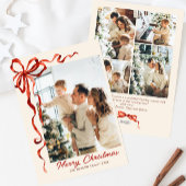 Feestelijke Kerst Boho Red Bow Ribbon 5 Foto Feestdagenkaart