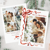 Feestelijke Kerst Boho Red Bow Ribbon 5 Foto Feestdagenkaart