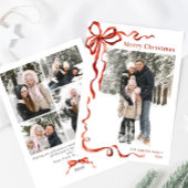 Feestelijke Kerst Boho Red Bow Ribbon 5 Foto Feestdagenkaart