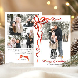 Feestelijke Kerst Boho Red Bow Ribbon 5 Foto Feestdagenkaart