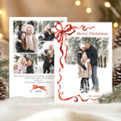 Feestelijke Kerst Boho Red Bow Ribbon 5 Foto Feestdagenkaart