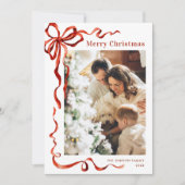 Feestelijke Kerst Boho Red Bow Ribbon 5 Foto Feestdagenkaart (Voorkant)