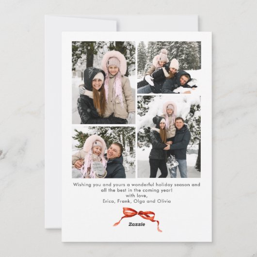 Feestelijke Kerst Boho Red Bow Ribbon 5 Foto Feestdagenkaart (Achterkant)