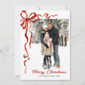 Feestelijke Kerst Boho Red Bow Ribbon 5 Foto Feestdagenkaart (Voorkant)