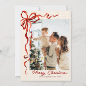 Feestelijke Kerst Boho Red Bow Ribbon 5 Foto Feestdagenkaart (Voorkant)