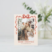 Feestelijke Kerst Boho Red Bow Ribbon Foto Briefkaart (Staand voorkant)