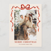 Feestelijke Kerst Boho Red Bow Ribbon Foto Briefkaart (Voorkant)