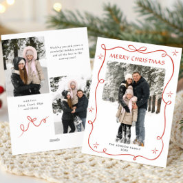 Feestelijke Kerst Boho Rode Strik Lint 3 Foto Feestdagenkaart