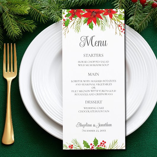 Feestelijke Kerst bruiloft rood Poinsettia diner Menu