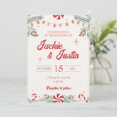 Feestelijke kerst bruiloft uitnodiging (Staand voorkant)