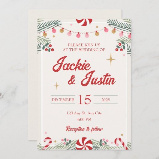 Feestelijke kerst bruiloft uitnodiging (Voorkant / Achterkant)