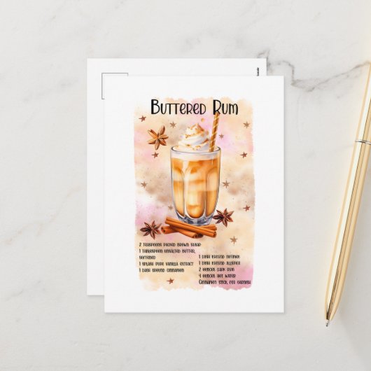 Feestelijke kerst Buttered rum recept Feestdagenkaart (Voorkant / Achterkant in situ)