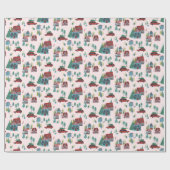 Feestelijke Kerst Car Tree Village Roze Retro Auto Cadeaupapier (Vlak)
