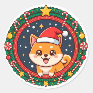 Feestelijke Kerst Cartoon Hond Ronde Sticker