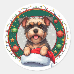 Feestelijke Kerst Cartoon Hond Ronde Sticker