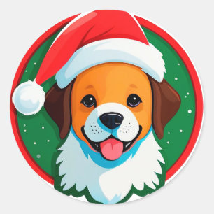 Feestelijke Kerst Cartoon Hond Ronde Sticker