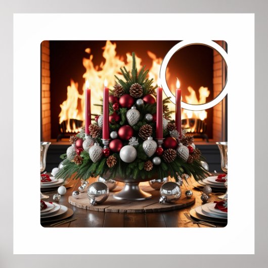 Feestelijke Kerst Centerpiece met open haard Poster (Voorkant)