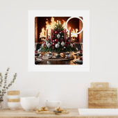 Feestelijke Kerst Centerpiece met open haard Poster (Keuken)