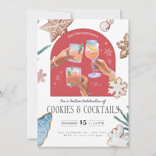 Feestelijke Kerst "Cookies & Cocktails" Soiree Kaart (Voorkant)
