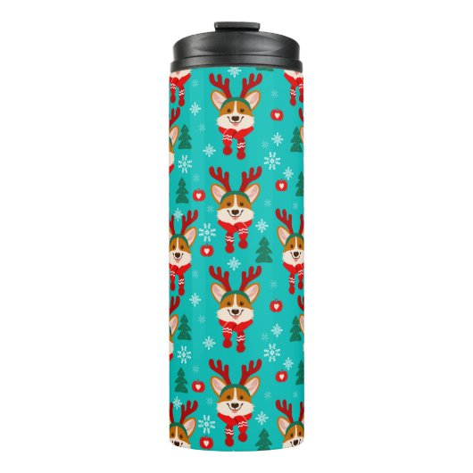 Feestelijke Kerst Corgi Hond Thermosbeker (Voorkant)
