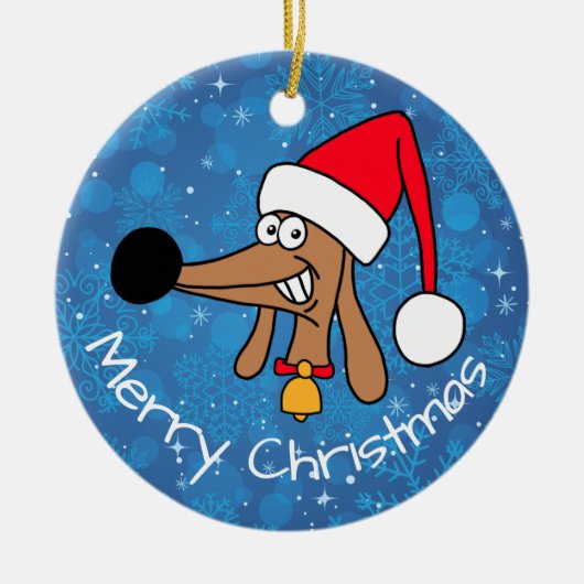 Feestelijke Kerst Dachshund Hond Keramisch Ornament (Voorkant)