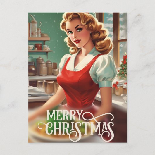 Feestelijke Kerst  dame bericht toevoegen Feestdagenkaart (Voorkant)