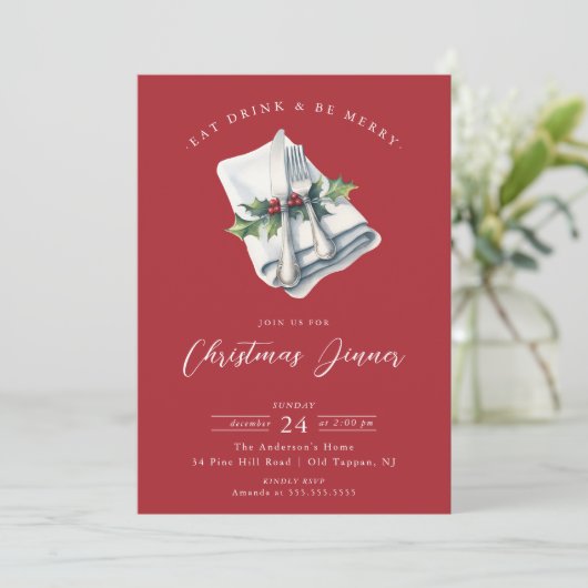 Feestelijke kerst diner uitnodiging (Staand voorkant)