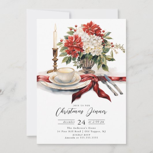 Feestelijke kerst diner uitnodiging (Voorkant)