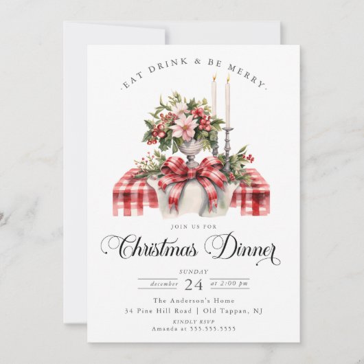 Feestelijke kerst diner uitnodiging (Voorkant)