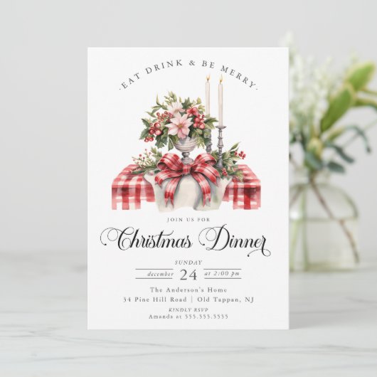 Feestelijke kerst diner uitnodiging (Staand voorkant)
