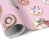Feestelijke Kerst Donuts Patroon Cadeaupapier (Rol Hoek)