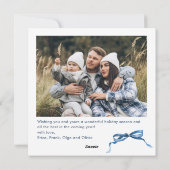 Feestelijke Kerst Dusty Blue Bow Ribbon 2 Foto Feestdagenkaart (Achterkant)