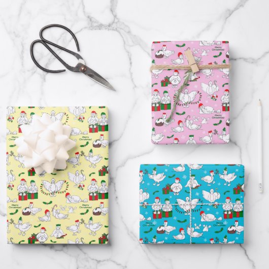 Feestelijke kerst eenden inpakpapier vel (Voorkant)