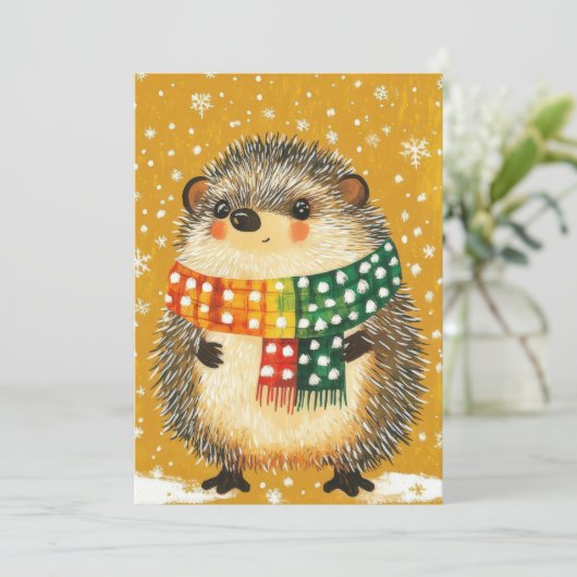 Feestelijke Kerst Egel Wenskaart Feestdagenkaart (Staand voorkant)