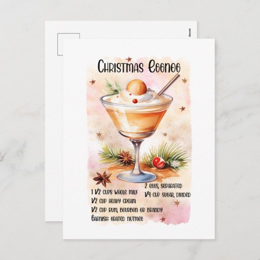 Feestelijke kerst eierpunch recept feestdagenkaart (Voorkant / Achterkant)