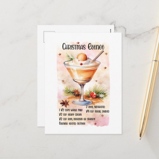 Feestelijke kerst eierpunch recept feestdagenkaart (Voorkant / Achterkant in situ)