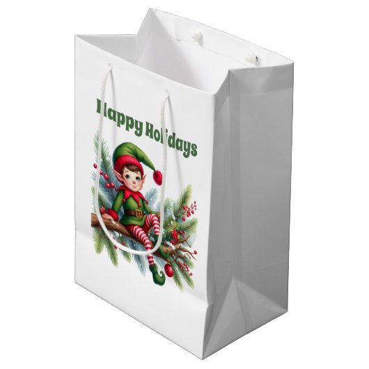 Feestelijke Kerst elf tekst toevoegen Medium Cadeauzakje (Voorkant Gekanteld)