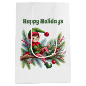 Feestelijke Kerst elf tekst toevoegen Medium Cadeauzakje (Achterkant)