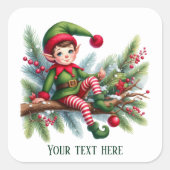 Feestelijke Kerst elf tekst toevoegen Vierkante Sticker (Voorkant)