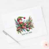 Feestelijke Kerst elf tekst toevoegen Vierkante Sticker (Envelop)