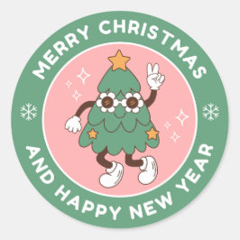 Feestelijke kerst- en nieuwjaarskaart ronde sticker